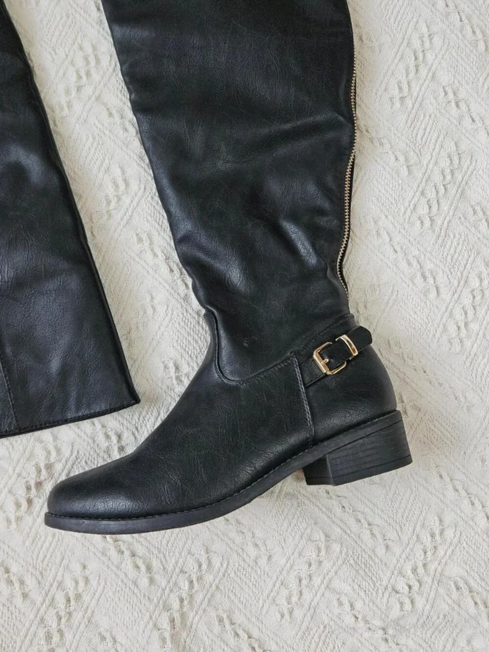Top Moda Faux Leather Over The Knee Riding Boots Black Western Shoes Size 8 Boho